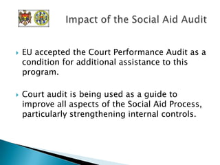 Court held one day conference to discuss audit findings among key stakeholders.Got key groups/stakeholders talking to one another.Amendments passed to procurement law to improve implementation.Impact of Audit
