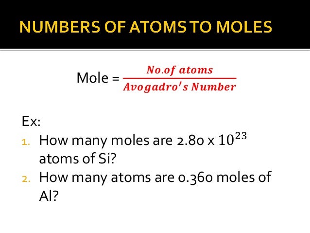 MOLE; Avogadro's Number; Percentage Composition