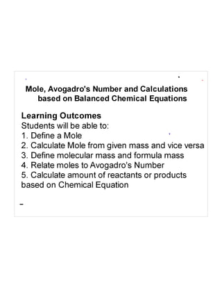 Mole, avogadro's number and calculations based on balanced chemical equation