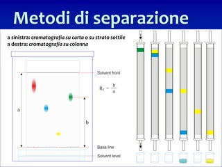 86
Metodi di separazione
a sinistra: cromatografia su carta o su strato sottile
a destra: cromatografia su colonna
 