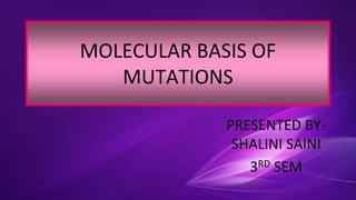 MOLECULAR BASIS OF 
MUTATIONS 
PRESENTED BY-SHALINI 
SAINI 
3RD SEM 
 