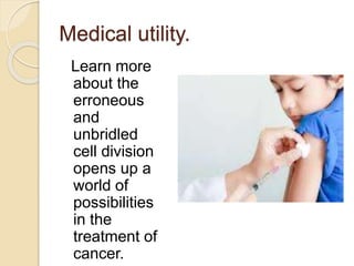 Medical utility.
Learn more
about the
erroneous
and
unbridled
cell division
opens up a
world of
possibilities
in the
treatment of
cancer.
 