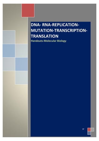 DNA- RNA-REPLICATION-
MUTATION-TRANSCRIPTION-
TRANSLATION
Handouts-Molecular Biology
SP
 