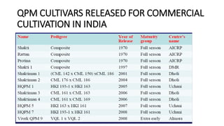 QPM CULTIVARS RELEASED FOR COMMERCIAL
CULTIVATION IN INDIA
 