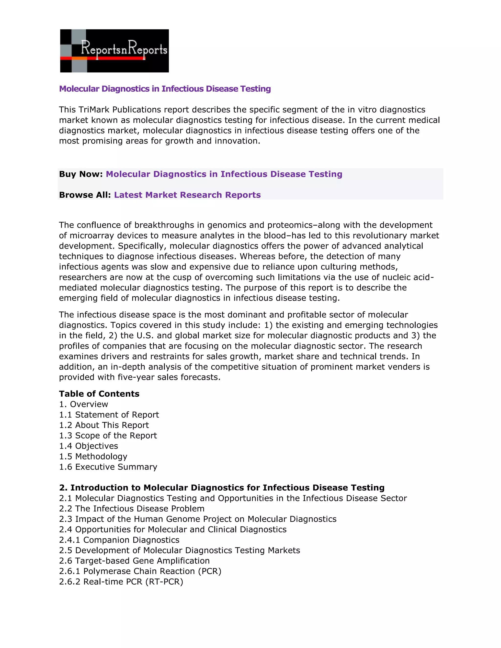 Molecular diagnostics in infectious disease testing | PDF