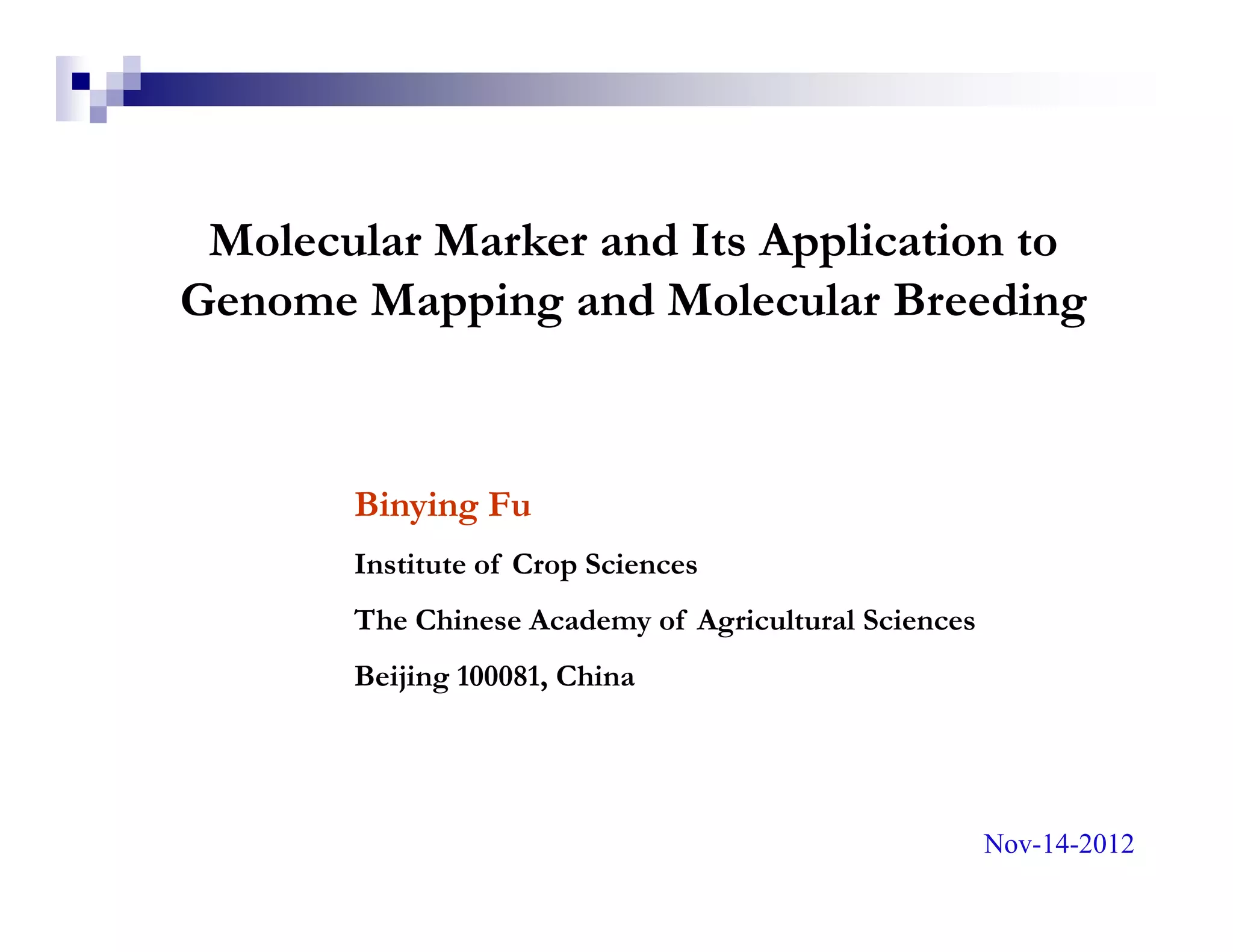 Molecular marker and its application to genome mapping and molecular  breeding | PDF