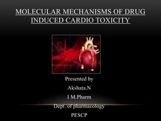 Presented by
Akshata.N
I M.Pharm
Dept. of pharmacology
PESCP
MOLECULAR MECHANISMS OF DRUG
INDUCED CARDIO TOXICITY
 