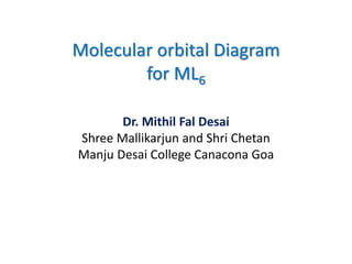 Molecular orbital Diagram
for ML6
Dr. Mithil Fal Desai
Shree Mallikarjun and Shri Chetan
Manju Desai College Canacona Goa
 