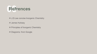 08
 J.D.Lee concise Inorganic Chemistry
 James Huheey
 Principles of Inorganic Chemistry
 Diagrams: from Google
Refrences
 