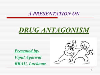 A PRESENTATION ON
DRUG ANTAGONISM
Presented by-
Vipul Agarwal
BBAU, Lucknow
1
 