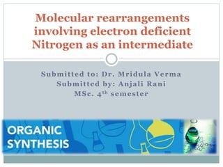 Submitted to: Dr. Mridula Verma
Submitted by: Anjali Rani
MSc. 4th semester
Molecular rearrangements
involving electron deficient
Nitrogen as an intermediate
 