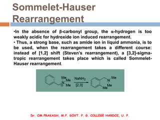 Sommelet-Hauser
Rearrangement
•In the absence of β-carbonyl group, the α-hydrogen is too
weakly acidic for hydroxide ion i...
