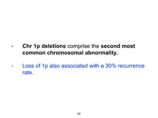 • Chr 1p deletions comprise the second most
common chromosomal abnormality.
• Loss of 1p also associated with a 30% recurrence
rate.
40
 