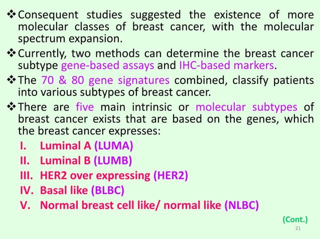 Molecular Subtypes of Breast Cancer | PPTX | Cancer | Diseases and ...