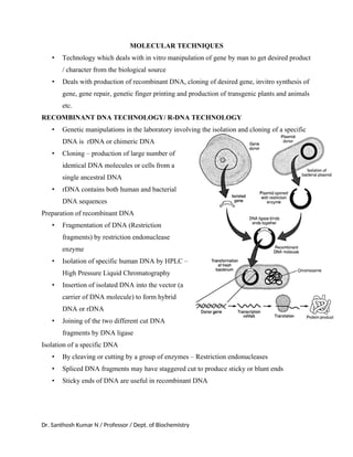Notes for Molecular Techniques and Genetic Engineering | DOCX