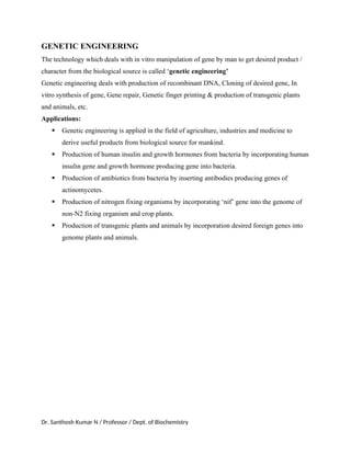 Notes for Molecular Techniques and Genetic Engineering | DOCX