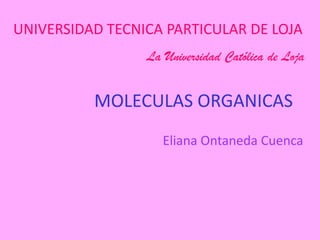 MOLECULAS ORGANICAS  UNIVERSIDAD TECNICA PARTICULAR DE LOJA  La Universidad Católica de Loja Eliana Ontaneda Cuenca  