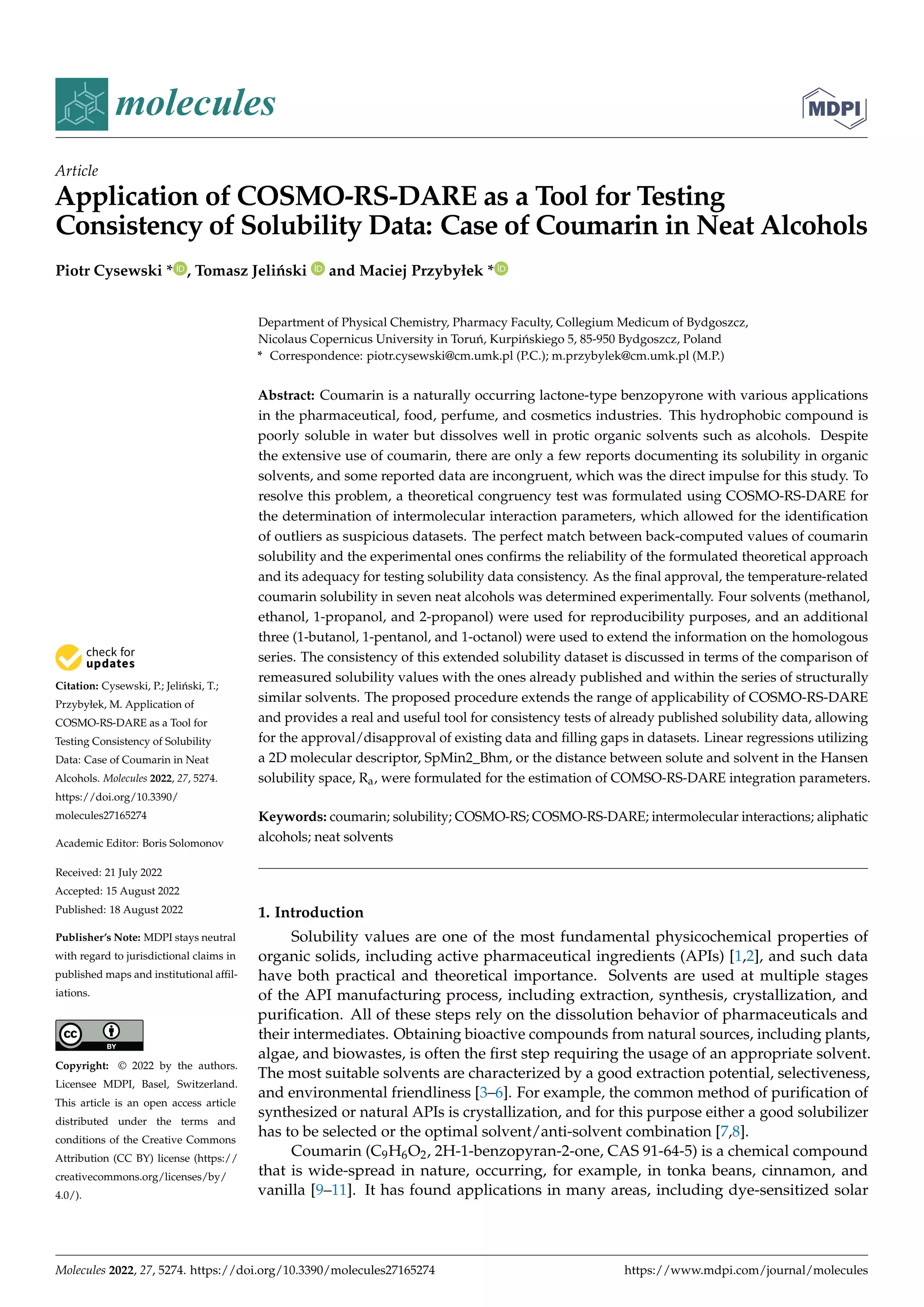 Application of COSMO-RS-DARE as a Tool for Testing Consistency of ...