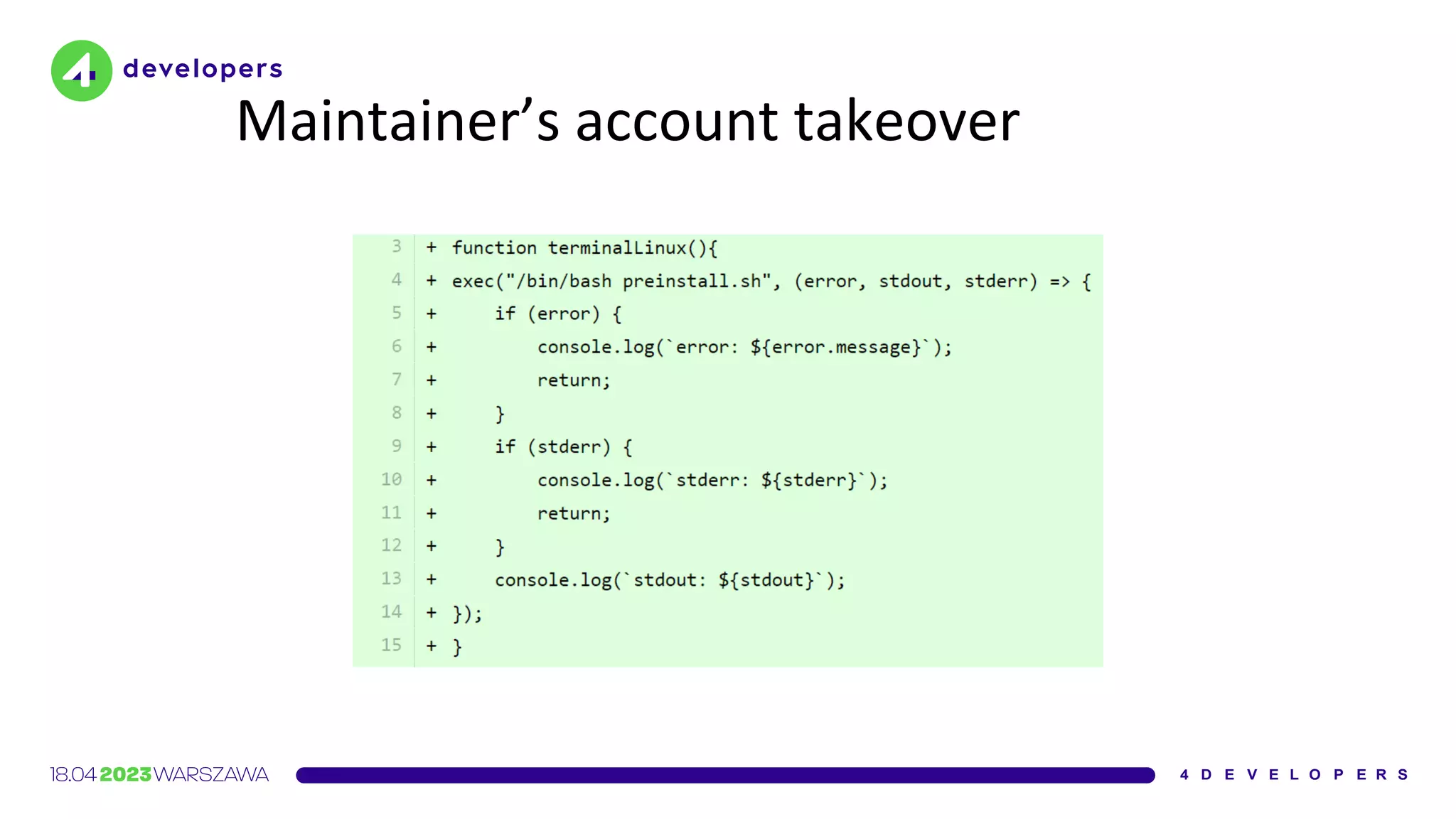 Maintainer’s account takeover
 