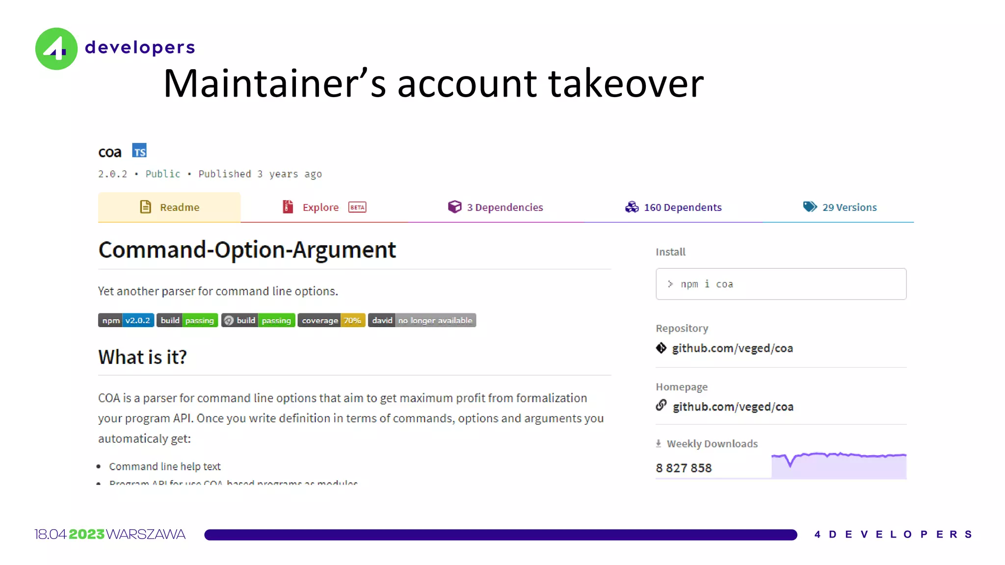 Maintainer’s account takeover
 