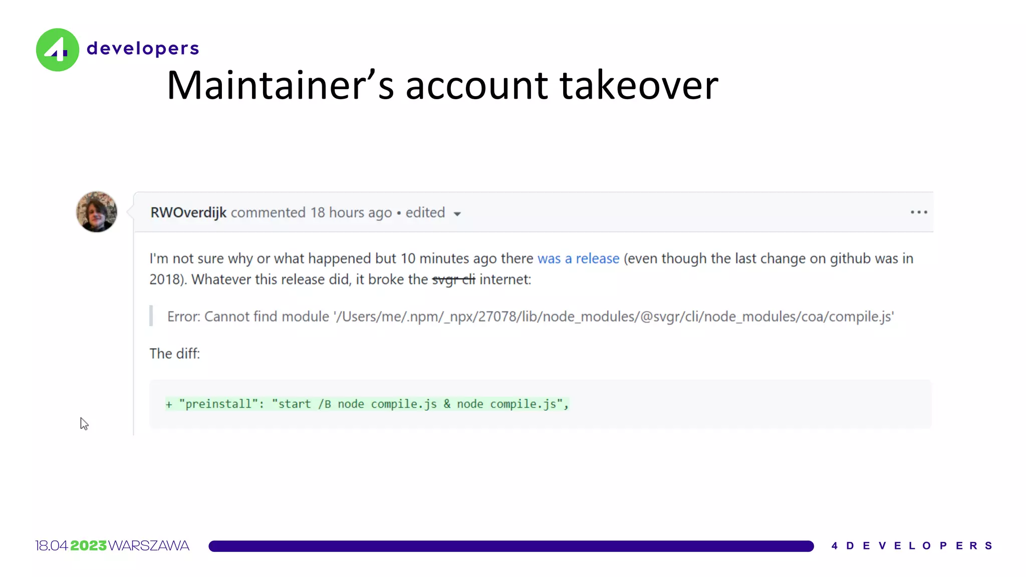 Maintainer’s account takeover
 