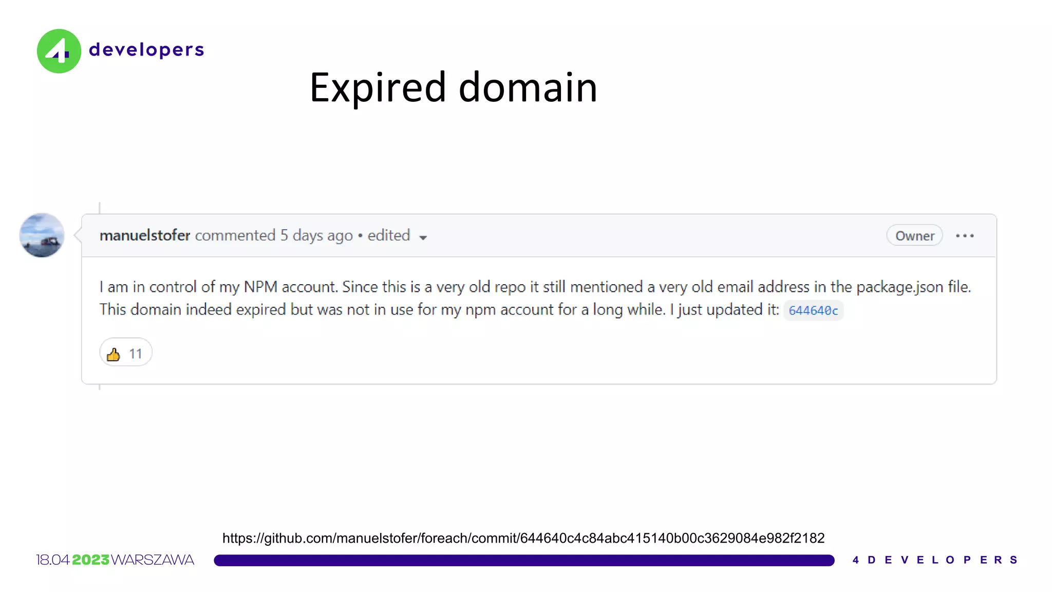Expired domain
https://github.com/manuelstofer/foreach/commit/644640c4c84abc415140b00c3629084e982f2182
 
