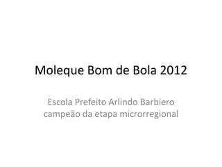 Moleque Bom de Bola 2012

  Escola Prefeito Arlindo Barbiero
 campeão da etapa microrregional
 