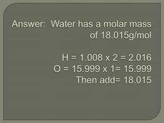 Chapter 7 review: Formulas & Moles