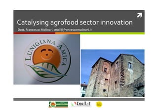 	
  
Catalysing	
  agrofood	
  sector	
  innovation	
  
Do$.	
  Francesco	
  Molinari,	
  mail@francescomolinari.it	
  	
  
 