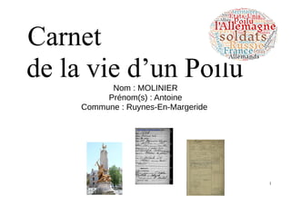 Carnet
de la vie d’un PoiluNom : MOLINIER
Prénom(s) : Antoine
Commune : Ruynes-En-Margeride
1
 