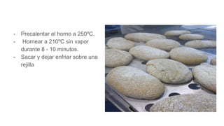 - Precalentar el horno a 250ºC.
- Hornear a 210ºC sin vapor
durante 8 - 10 minutos.
- Sacar y dejar enfriar sobre una
rejilla
 
