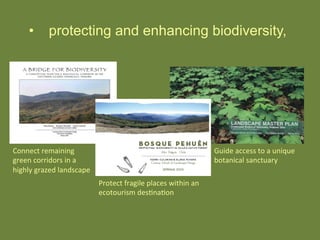 •  protecting and enhancing biodiversity,
Connect	
  remaining	
  
green	
  corridors	
  in	
  a	
  
highly	
  grazed	
  l...