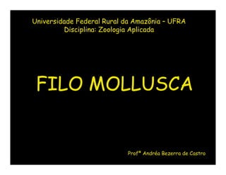 Universidade Federal Rural da Amazônia – UFRA
         Disciplina: Zoologia Aplicada




 FILO MOLLUSCA


                            Profª Andréa Bezerra de Castro
 