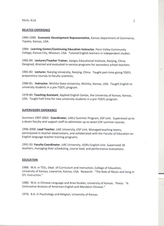 Molly Kirk CV TESOL
