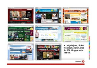 Några TV4-siter




                  + Lattjolajban, Soko,
                  Hockeykanalen, mer
                  än 150 bloggar och
                  lite till..
 