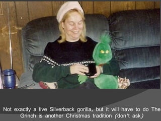 Not exactly a live Silverback gorilla, but it will have to do The Grinch is another Christmas tradition (don’t ask) 