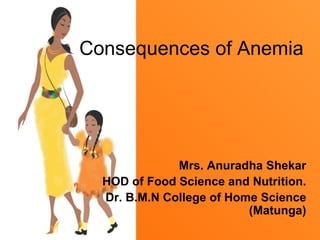 Consequences of Anemia Mrs. Anuradha Shekar HOD of Food Science and Nutrition. Dr. B.M.N College of Home Science (Matunga) 