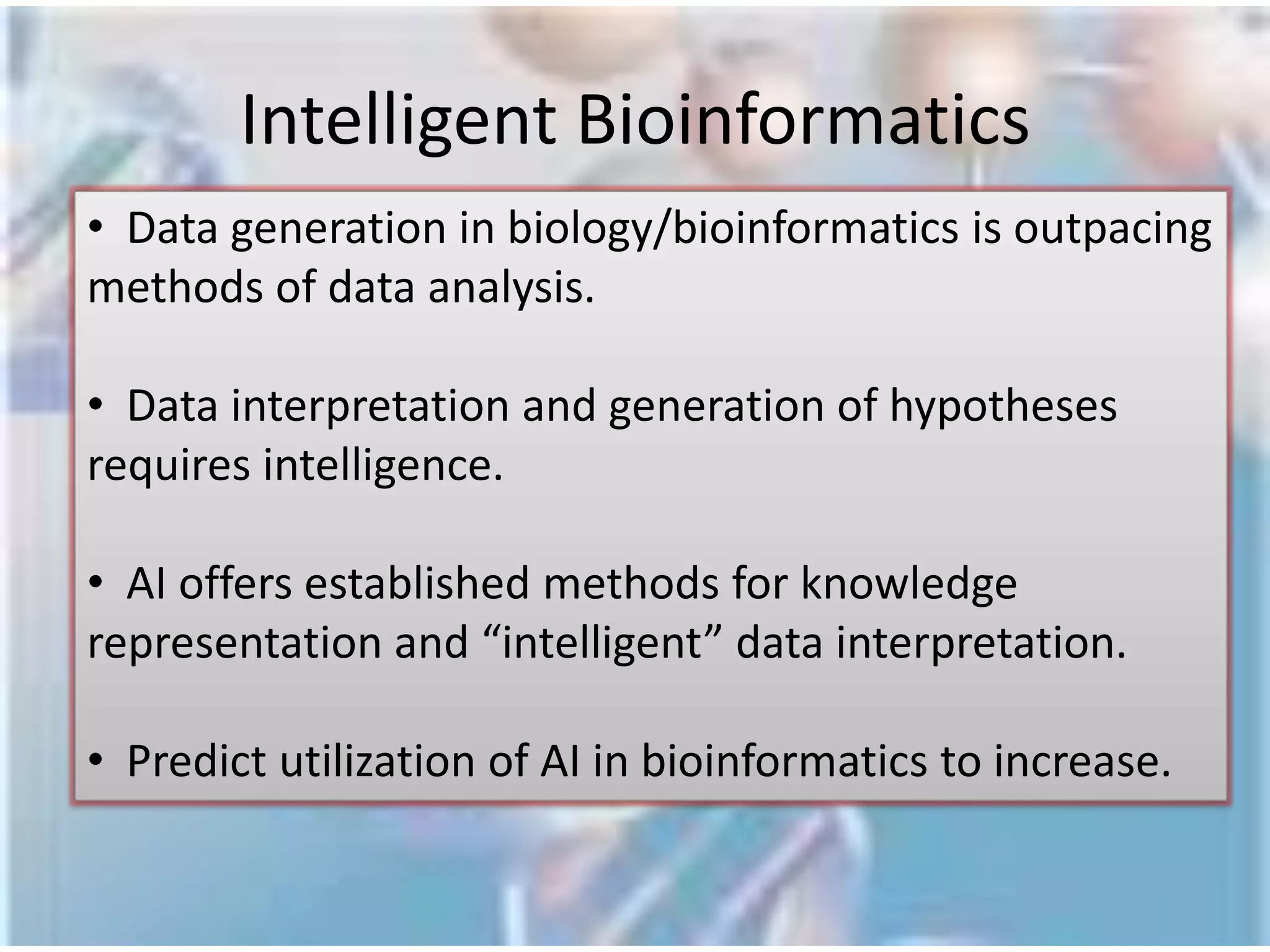 How can computers be useful to biology?First, Computing technology for storing DNA sequences and constructing these latter from fragments. Data storage and access requirements – Study of the organization and evolution of genomes through comparative genome analysis. Visualisation tools and techniques requirements, sequence analysis requirements .