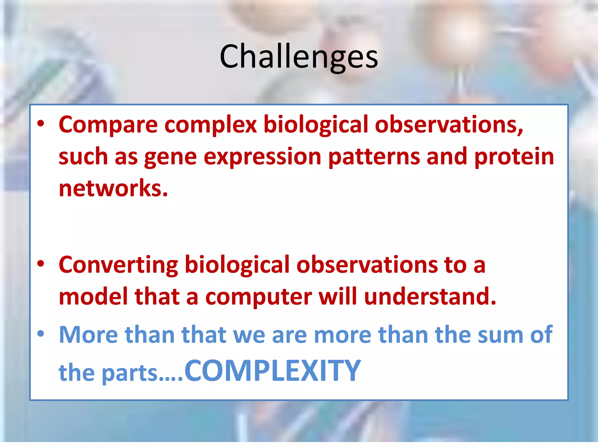 Intelligent Bioinformatics:An example: Sequence AlignmentA-TGGGG--TTA-TACCC-G-AG-GTTGTGT-A--ACCA-GCPossible alignmentPossible alignmentS1=AGGTCS2=GTTCGS3=TGAACFor lengthy sequences the problem is  very hard to solve:Optimization problem.