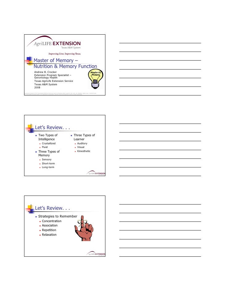 Master of Memory Class 3 Handout