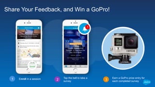 Share Your Feedback, and Win a GoPro!
3
Earn a GoPro prize entry for
each completed survey
Tap the bell to take a
survey2Enroll in a session1
 