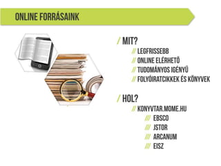 A MOME Könyvtár szolgáltatásai