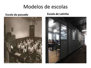 Modelos de escolas
Escola do passado Escola de Latinha
 