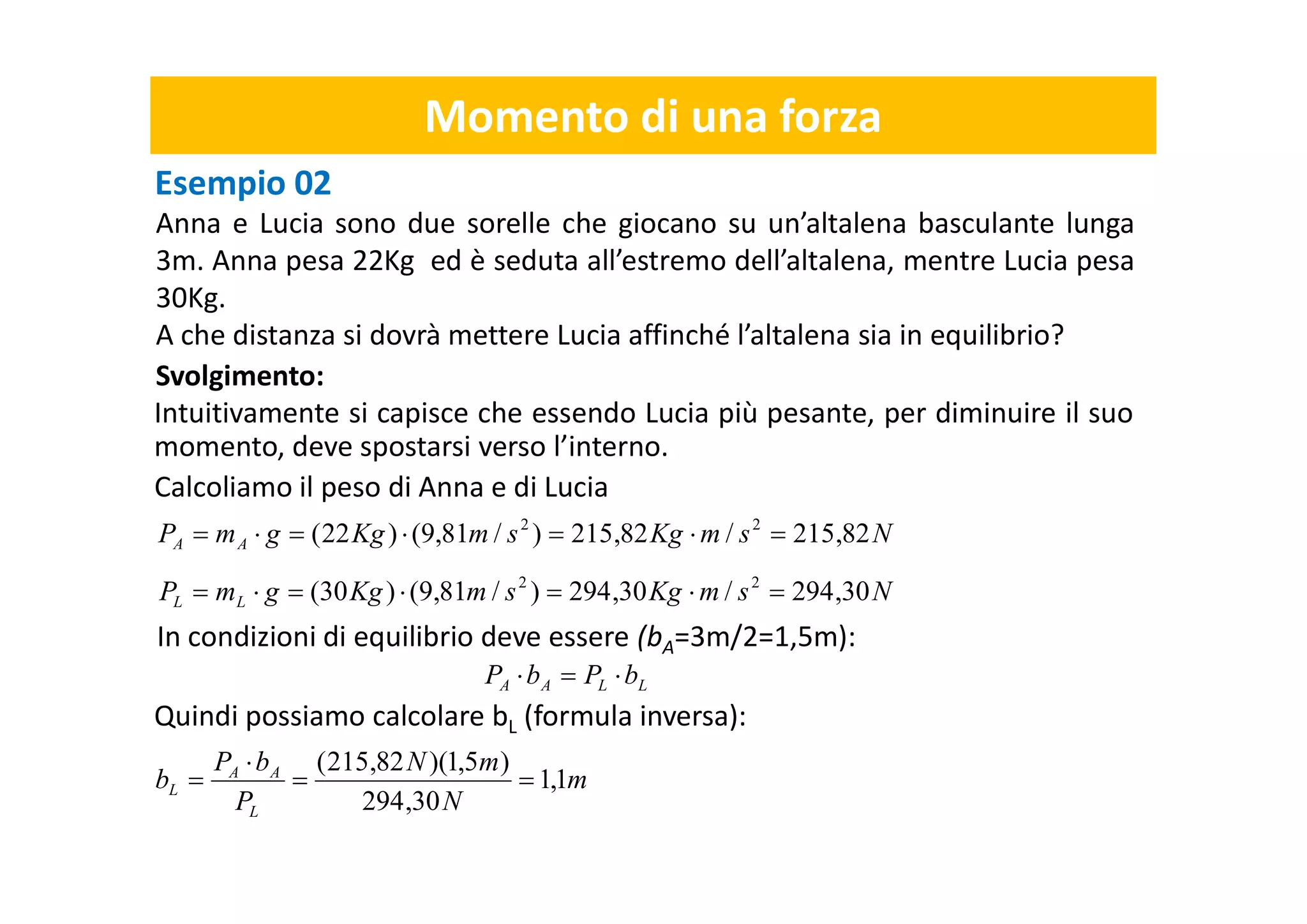 Momento di una forza [prof. santi caltabiano] | PDF