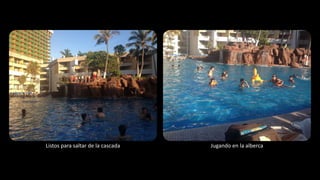 Listos para saltar de la cascada Jugando en la alberca
 
