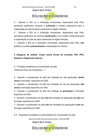 Criterios para a analise de polos de educacao a distancia