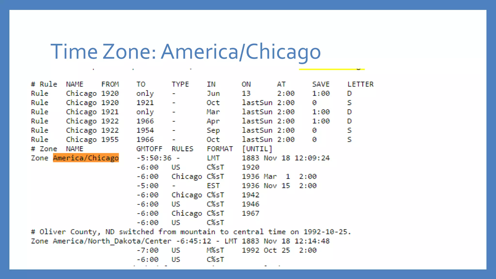Time Zone: America/Chicago
 